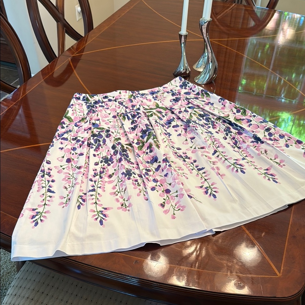 Talbots White and Purple Floral A-Line Skirt